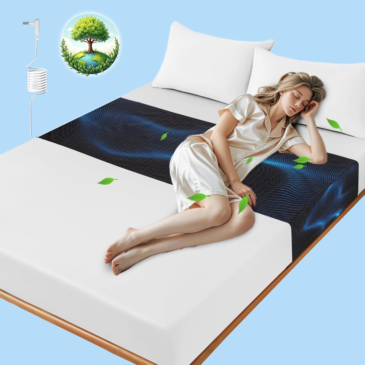 ATE Health grounding sheet on bed shows universal reach for night grounding