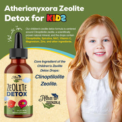 Atherionyxora Zeolite Detox for Kids dropper demonstrates easy, precise portioning.