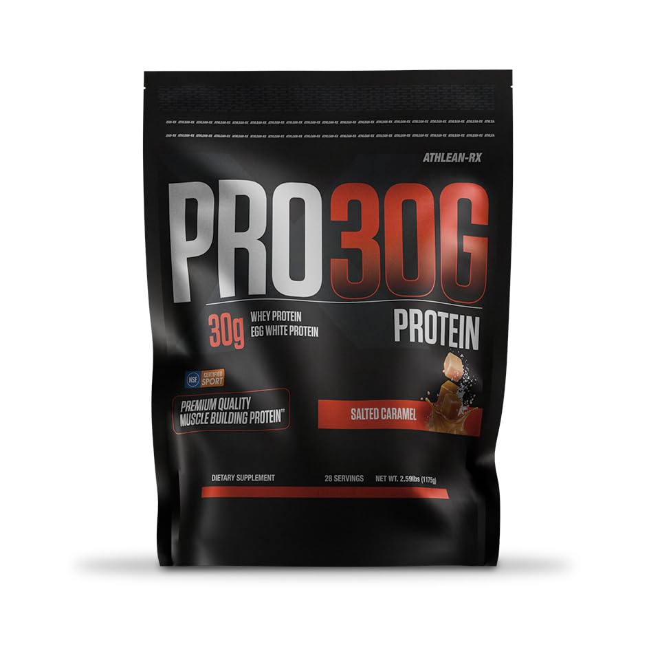 Athlean-RX PRO-30G shake glass with creamy chocolate salted caramel mix after workouts