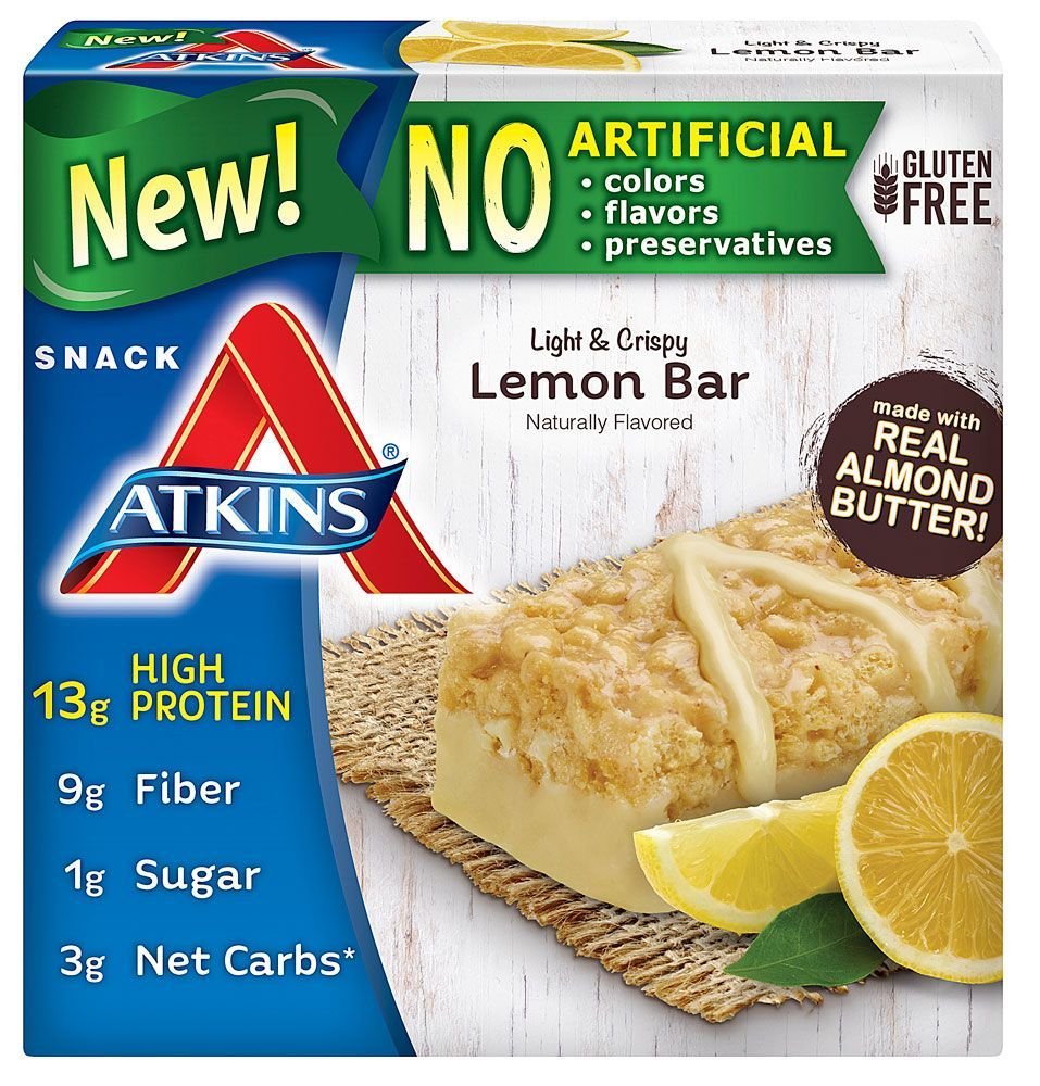 Atkins Snack Light Crispy Lemon Bar pack 2—whole bars for on-the-go energy