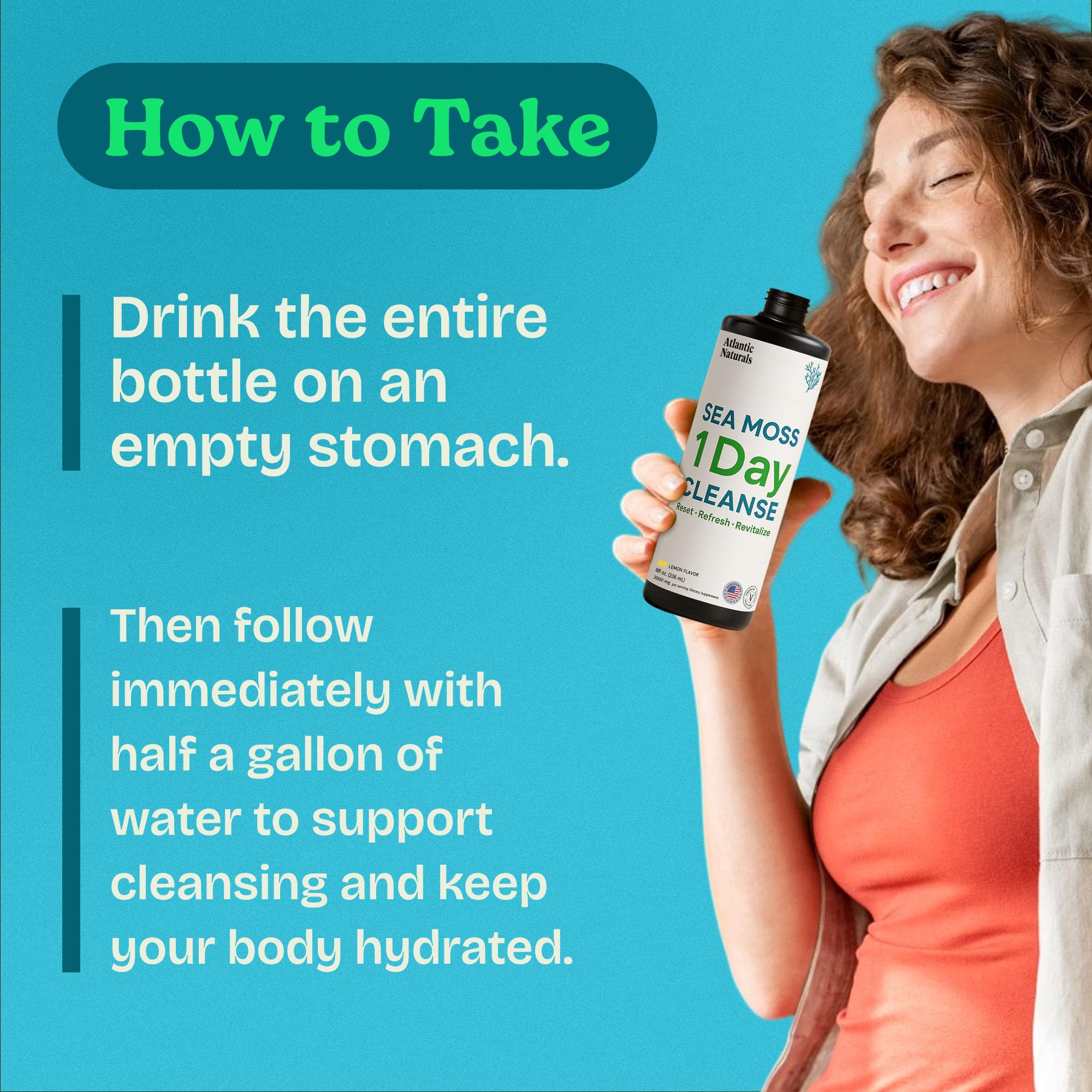 Atlantic Naturals bottle with ingredient list including aloe, burdock, and ginger.
