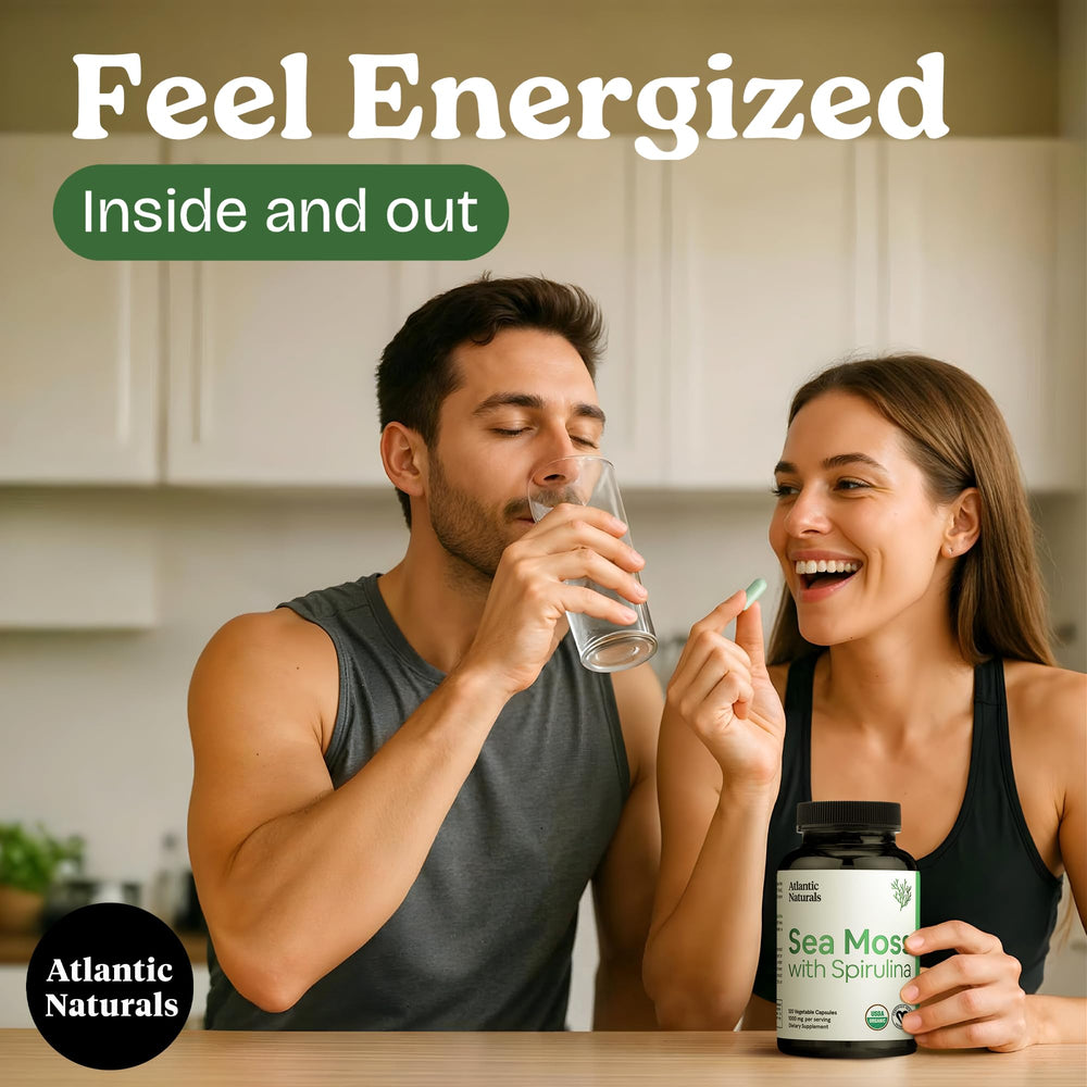 Atlantic Naturals Irish sea moss spirulina closeup shows nutrient-rich formula