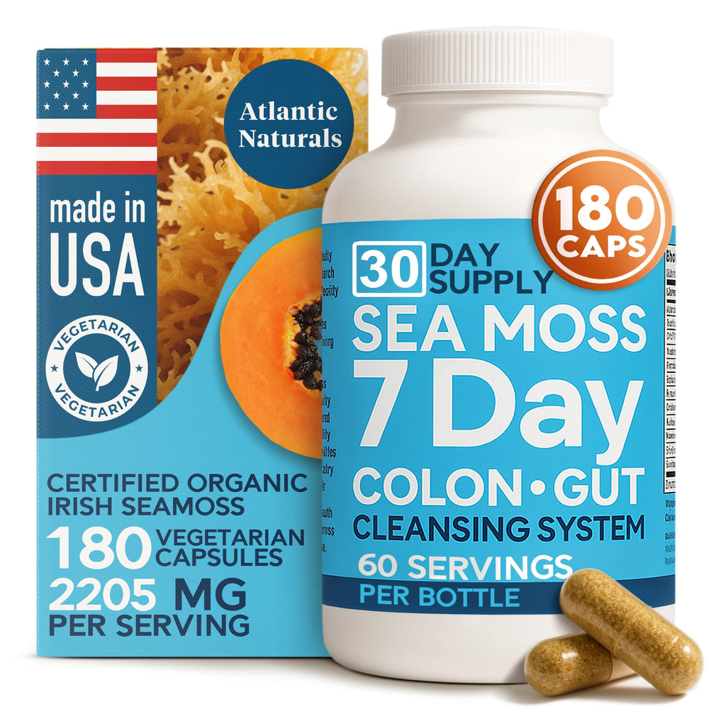 Atlantic Naturals Sea Moss 7-Day bottle for convenient daily cleanse support.
