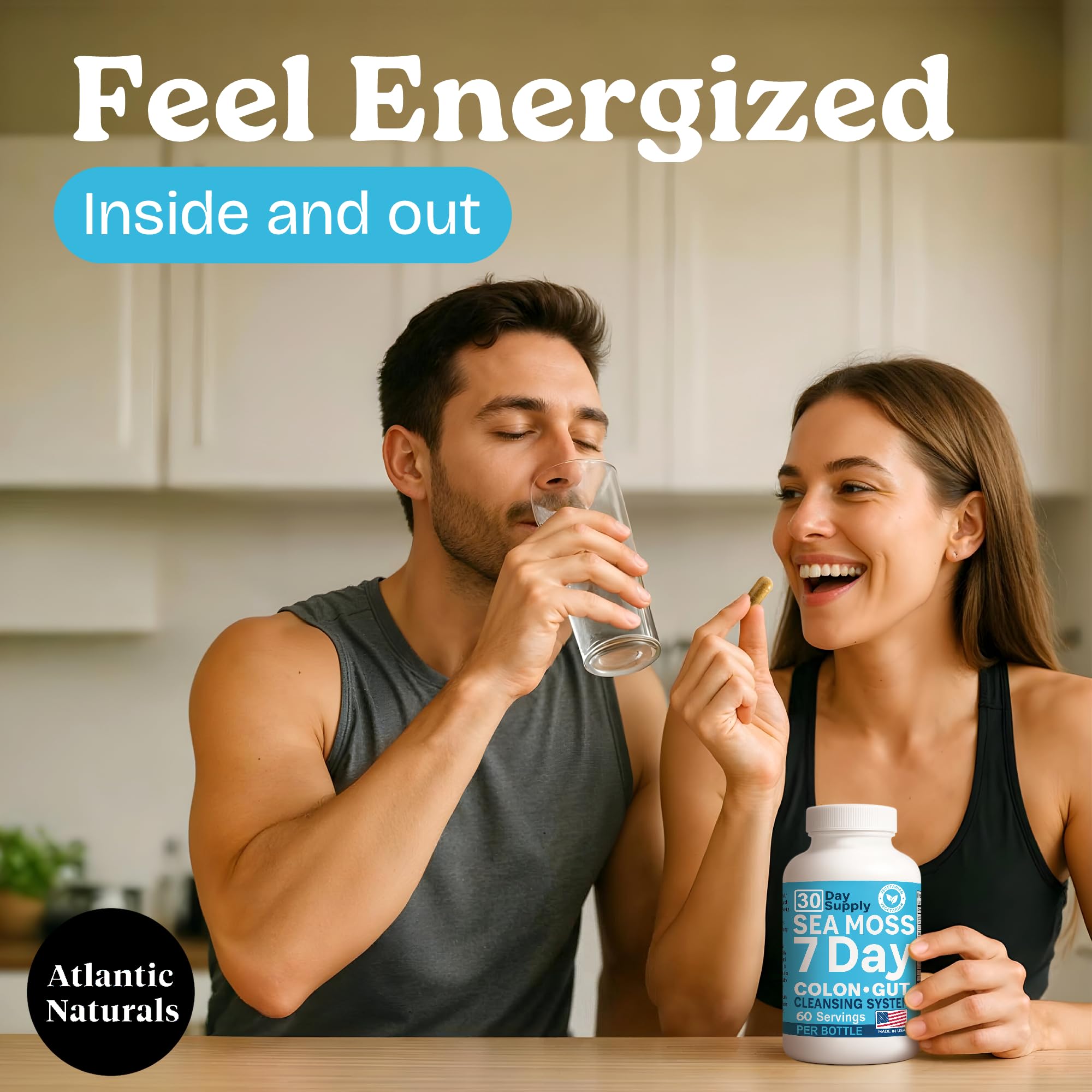 Atlantic Naturals Sea Moss 7-Day capsules close-up for easy daily use.