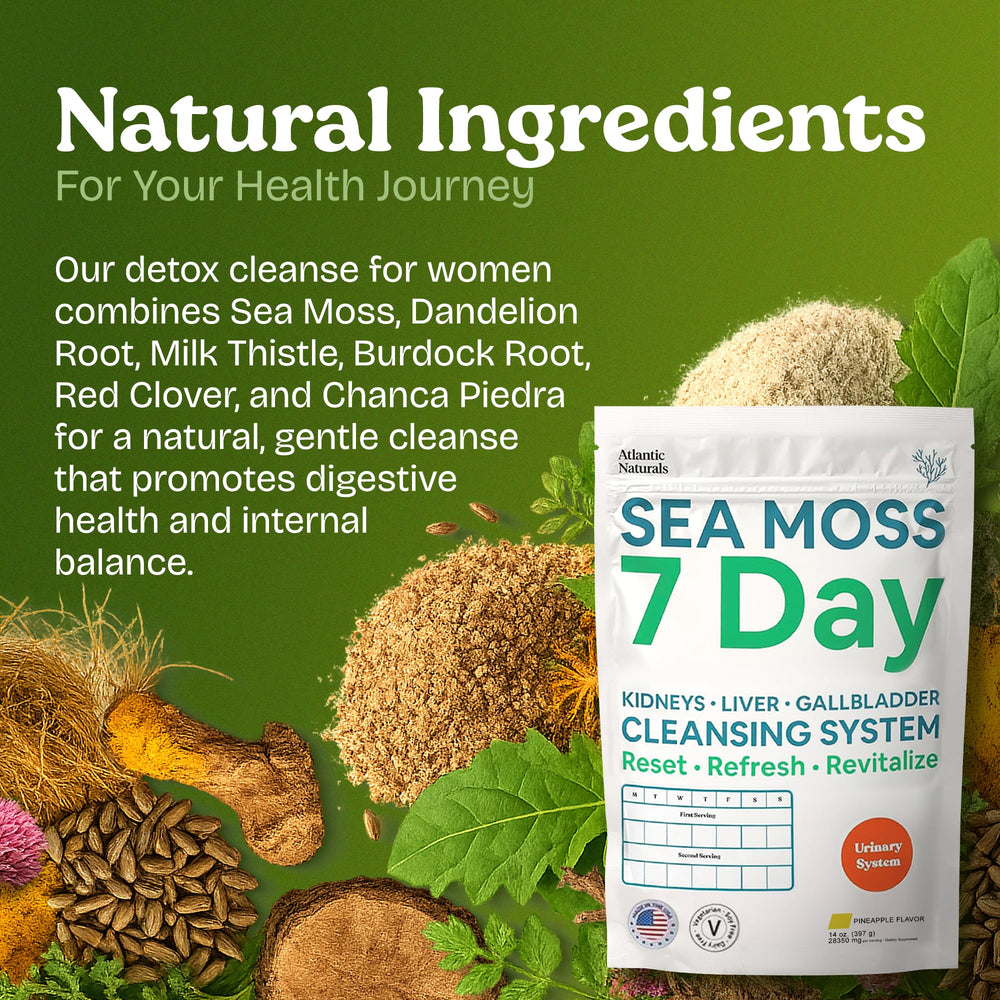 Atlantic Naturals Sea Moss 7 Day Detox pineapple drink being poured for a tropical routine