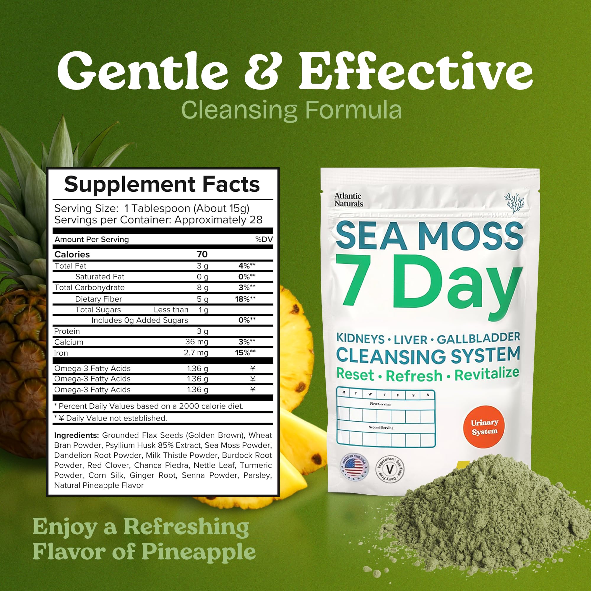 Atlantic Naturals Sea Moss 7 Day Detox pineapple powder ready to mix for a refreshing cleanse