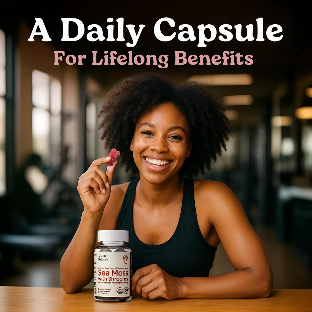 Atlantic Naturals daily-use bottle and countertop scene, supporting focus and immune wellness.