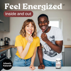 Atlantic Naturals energy-focused gummies close-up, two gummies for daily stamina.