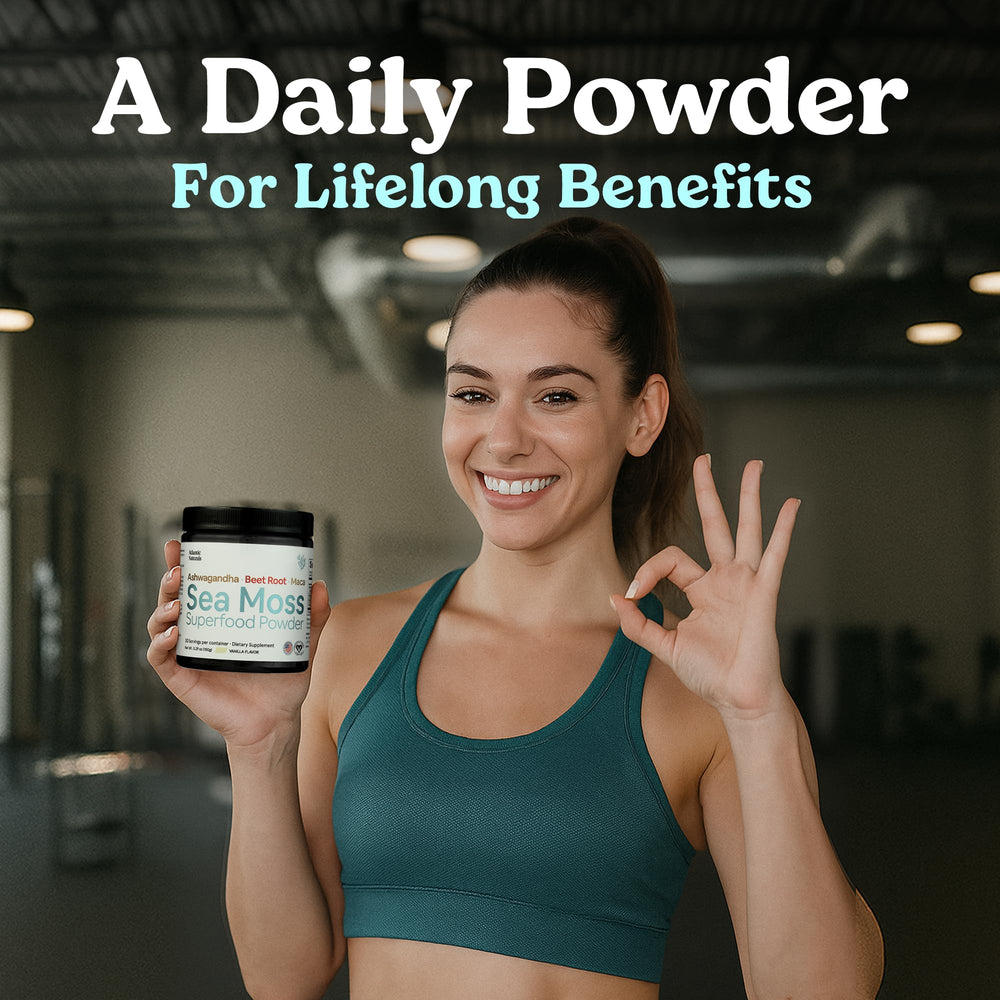 Atlantic Naturals sea moss powder vanilla closeup shows premium texture