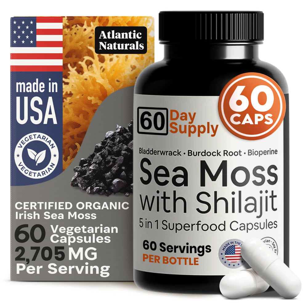 Atlantic Naturals Sea Moss Shilajit capsules bottle enabling a simple daily wellness routine.