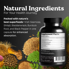 Atlantic Naturals Sea Moss Shilajit capsules dosing panel example for clear intake guidance.