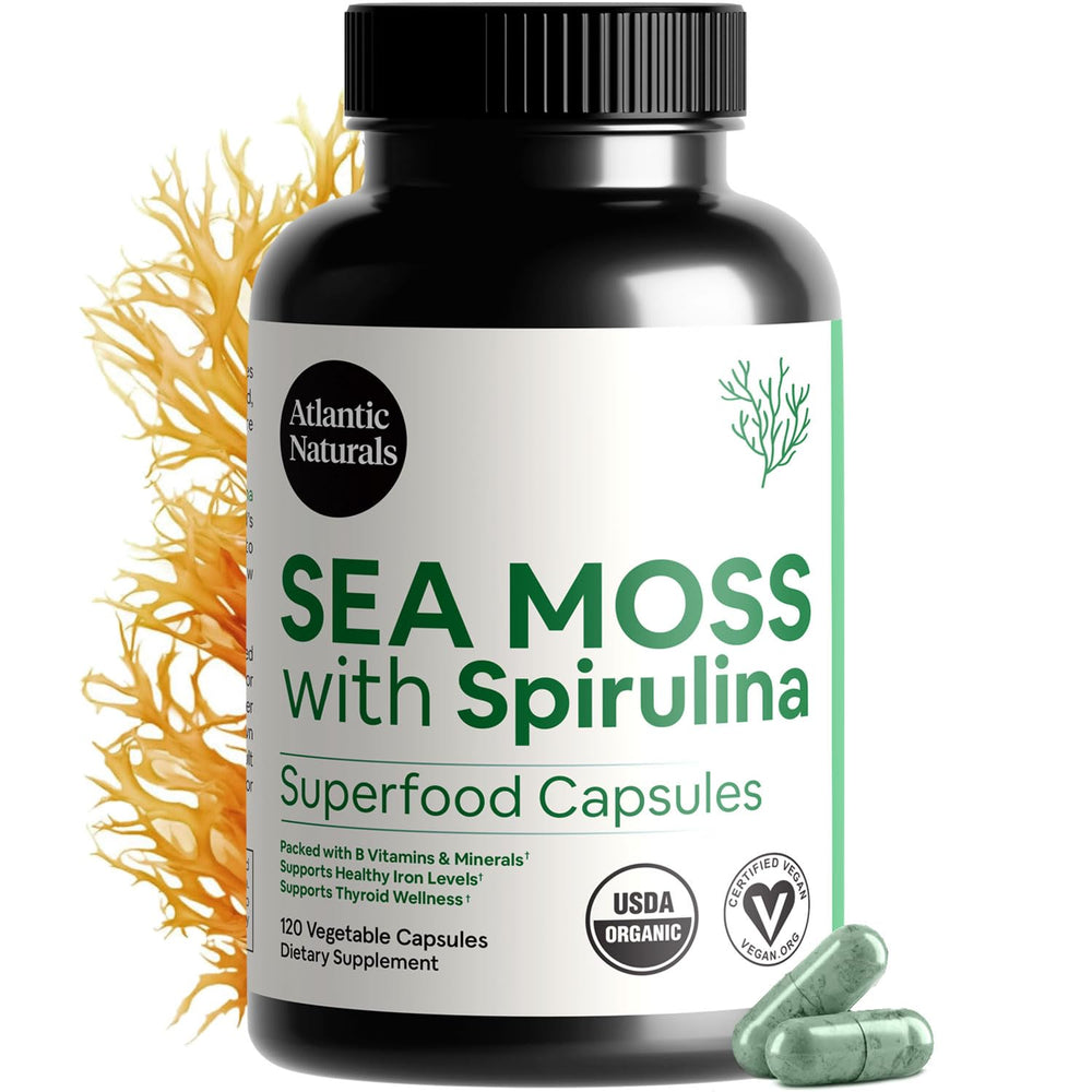 Atlantic Naturals Sea Moss Spirulina capsules bottle for daily nutrient support