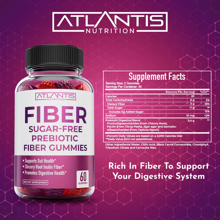 Atlantis Nutrition 5g fiber per serving icon signals fiber-rich support