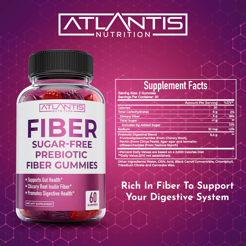 Atlantis Nutrition 5g fiber per serving icon signals fiber-rich support