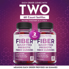 Atlantis Nutrition Fiber Gummies ingredients panel shows vegan, sugar-free formula for dietary needs