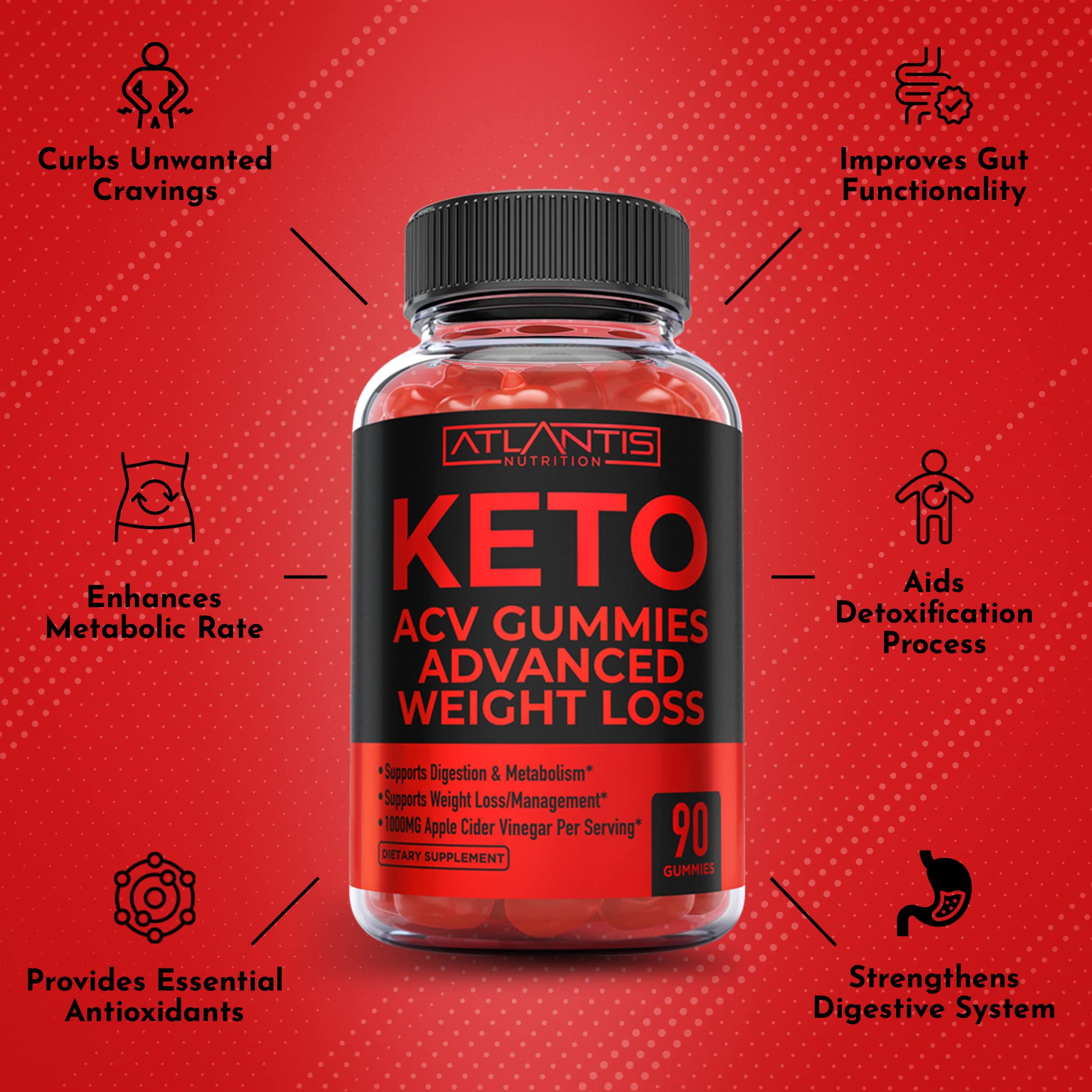 Atlantis Nutrition Keto ACV Gummies bottle in kitchen setting for daily routine.