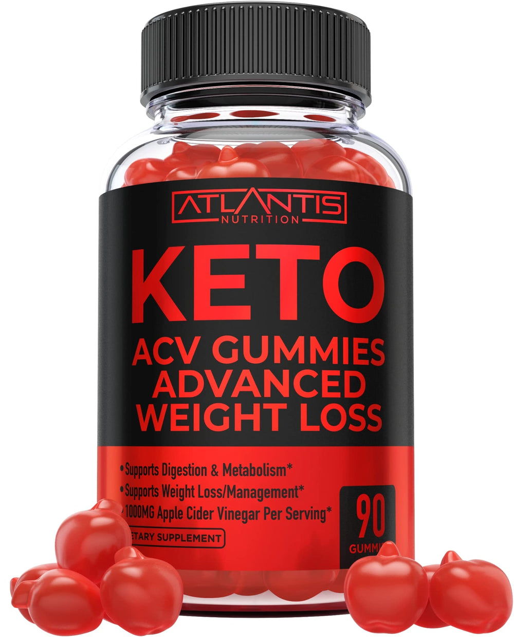 Atlantis Nutrition Keto ACV Gummies bottle on counter promoting easy daily intake.