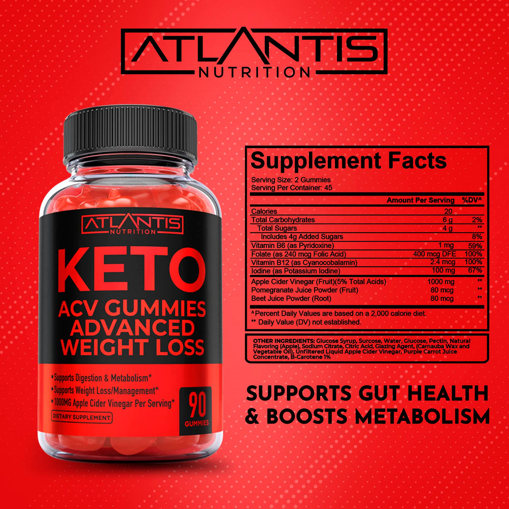 Atlantis Nutrition Keto ACV Gummies on surface for convenient keto use.