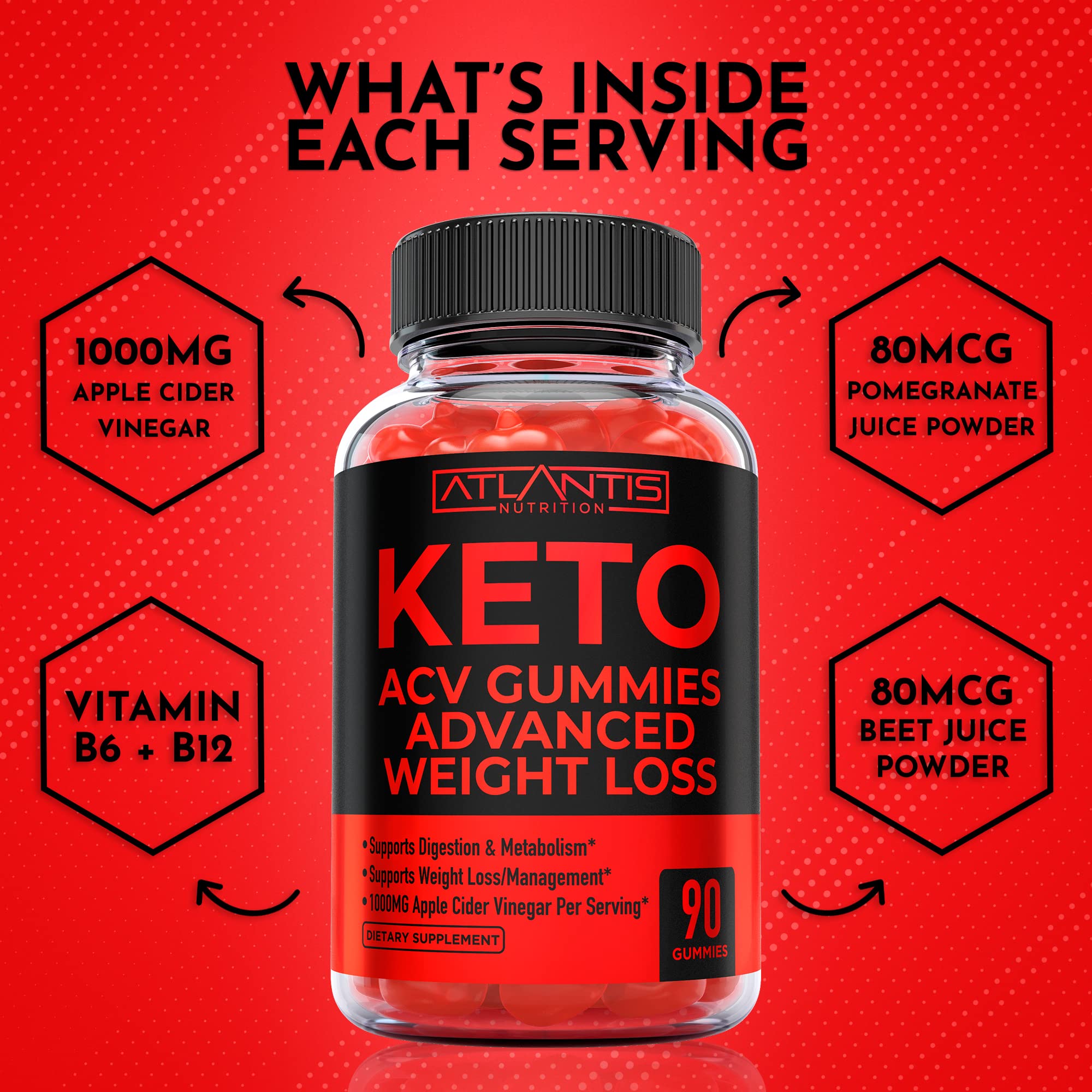 Atlantis Nutrition Keto ACV Gummies label details showing purity.
