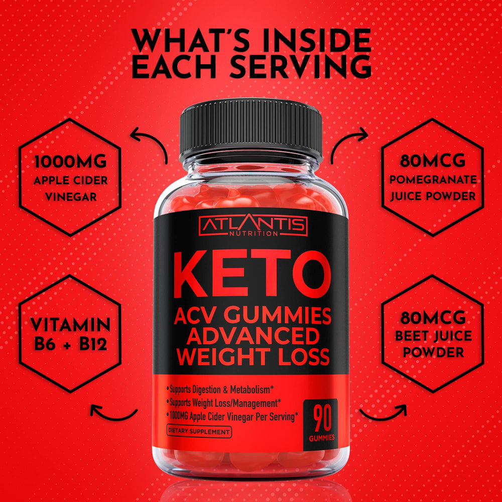 Atlantis Nutrition Keto ACV Gummies label details showing purity.