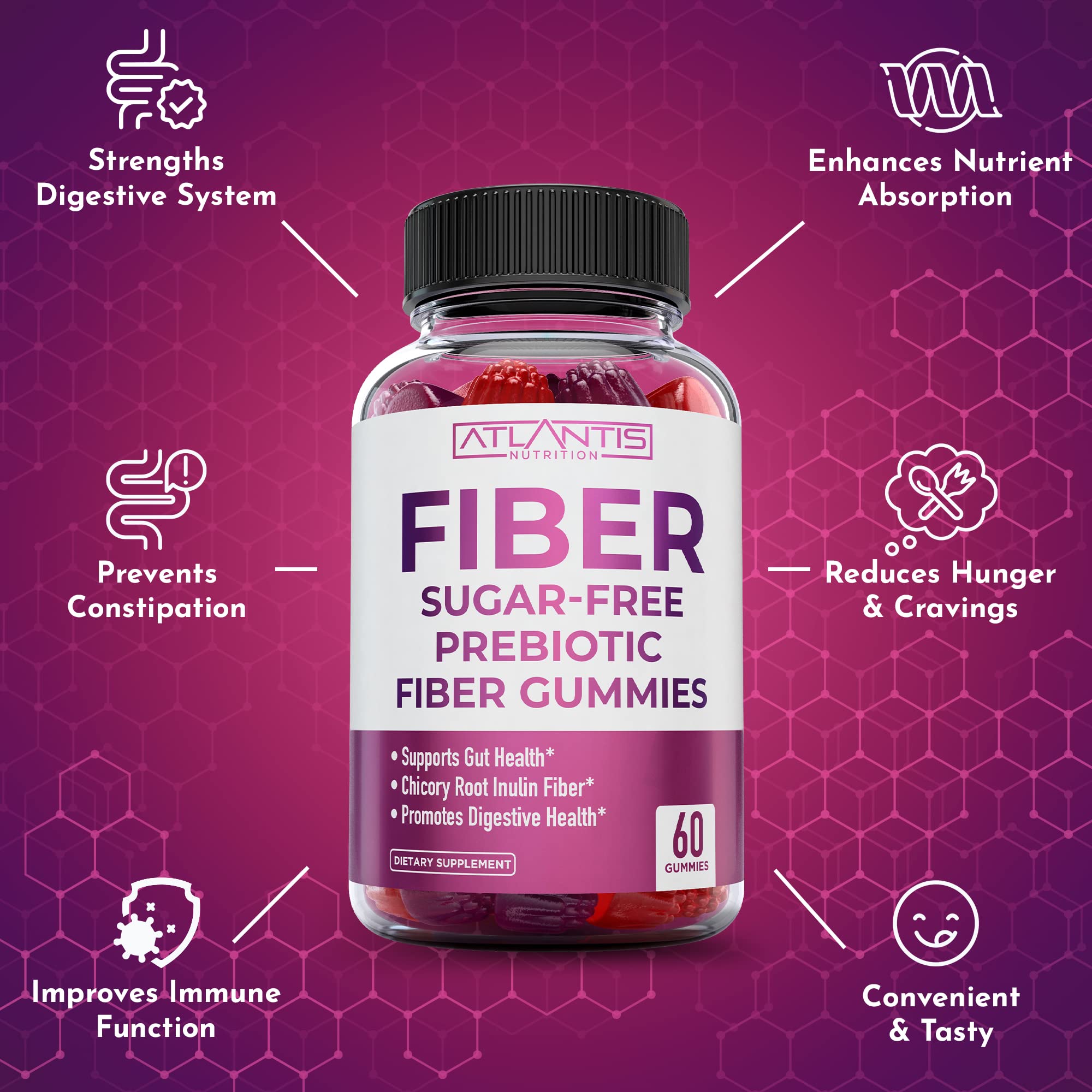 Atlantis Nutrition prebiotic digest blend illustration demonstrates gut-friendly fibers