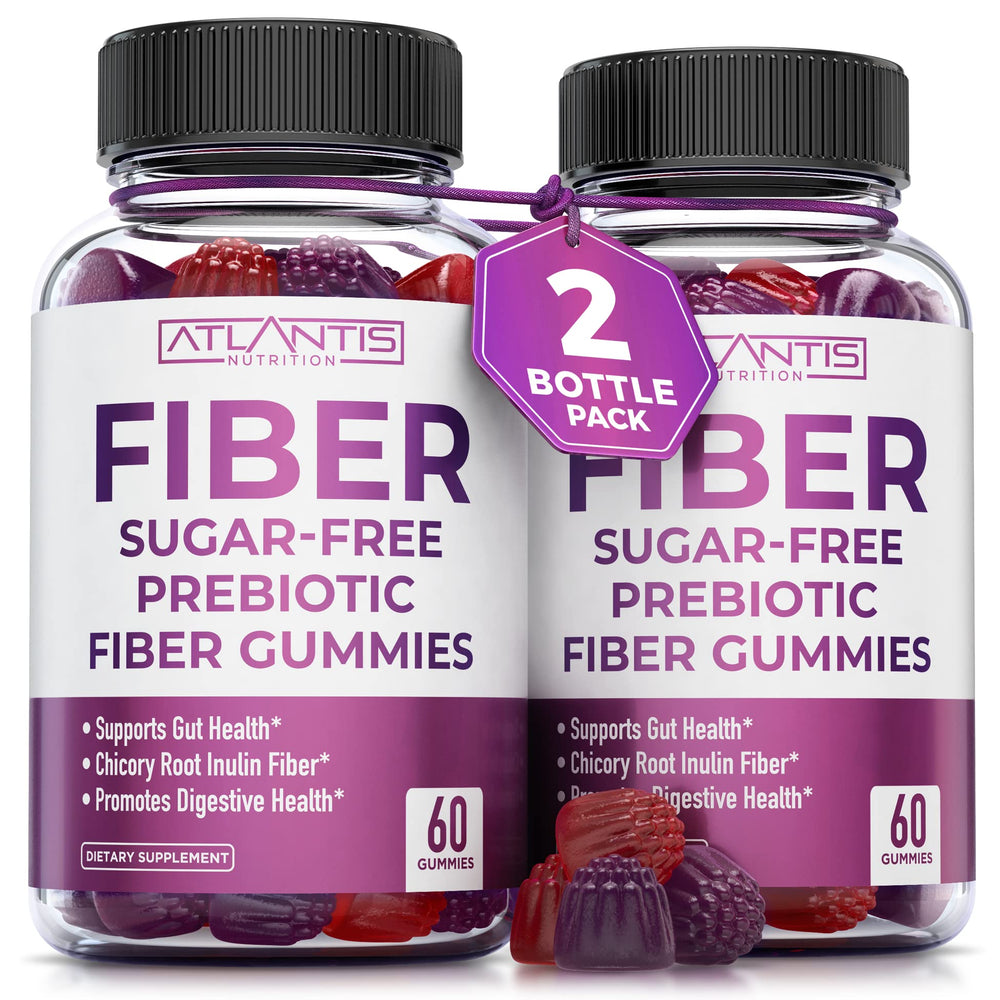 Atlantis Nutrition Sugar Free Fiber Gummies bottle closeup for convenient daily fiber support