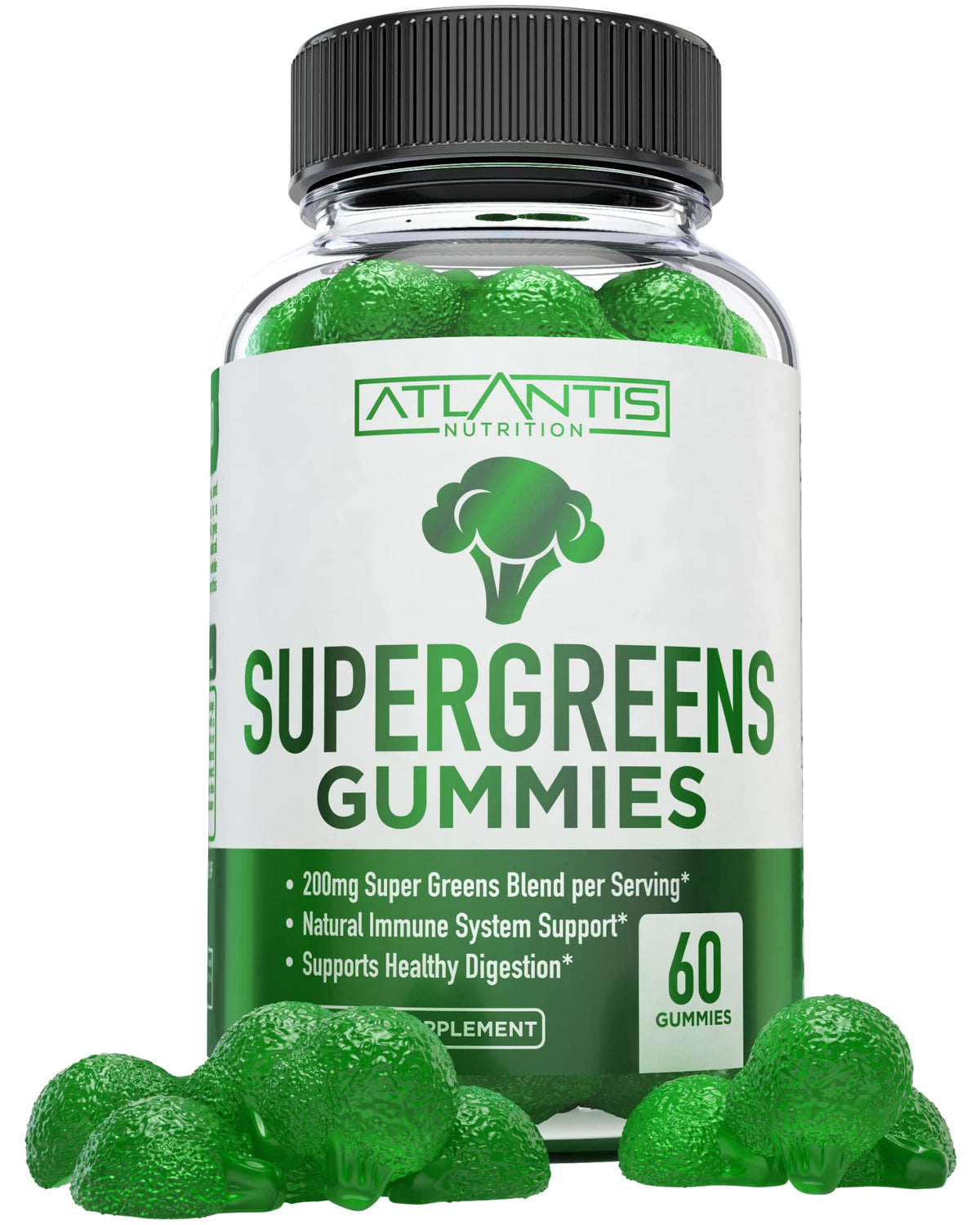 Atlantis Nutrition Supergreens Gummies bottle for daily greens convenience