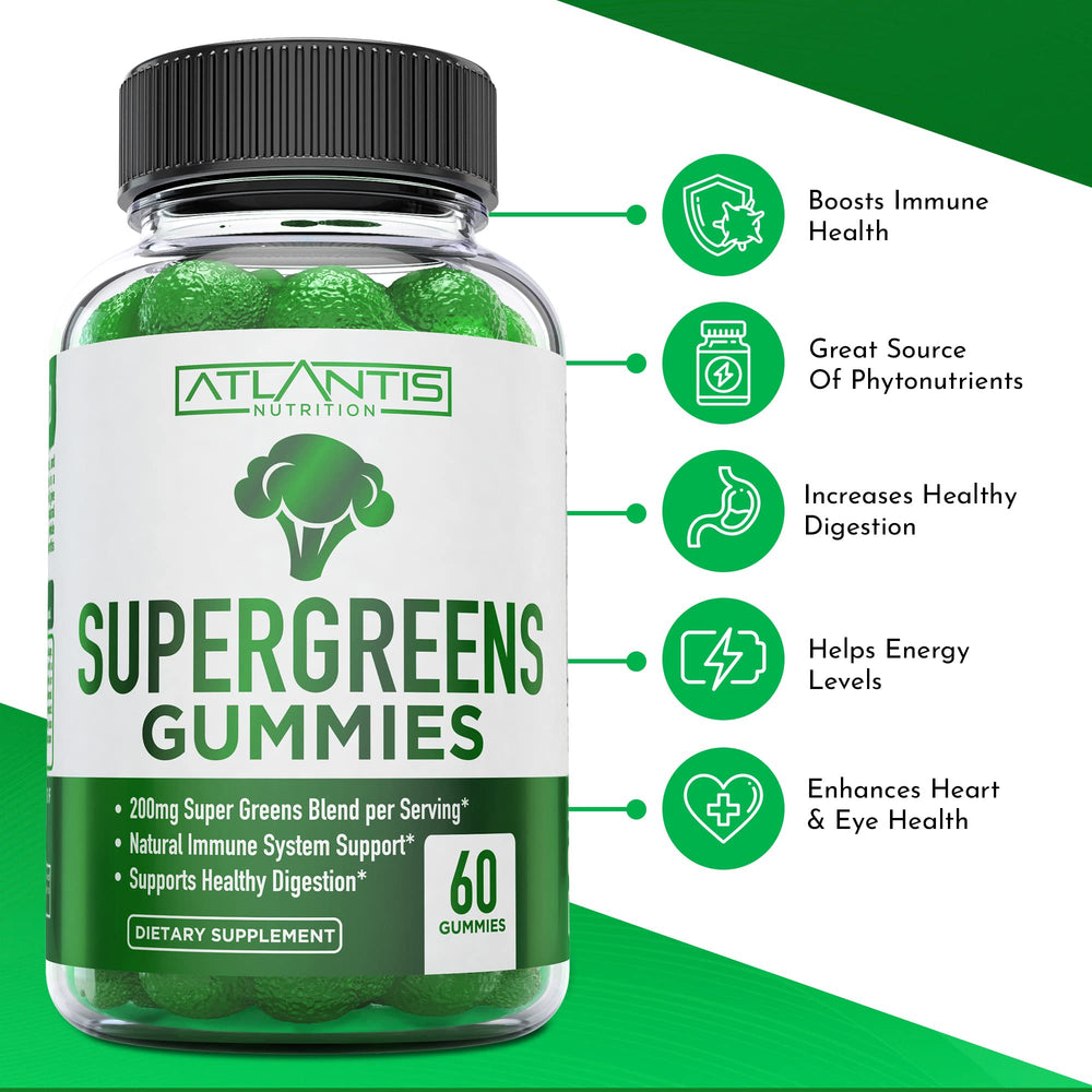 Atlantis Nutrition Supergreens Gummies close-up raspberry flavor for easy chew