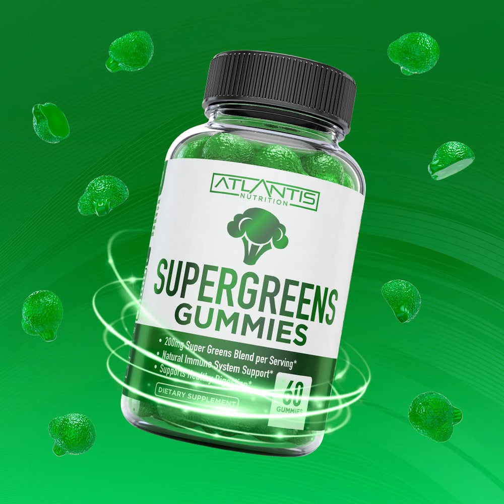 Atlantis Nutrition Supergreens Gummies close-up focusing on aroma and flavor appeal