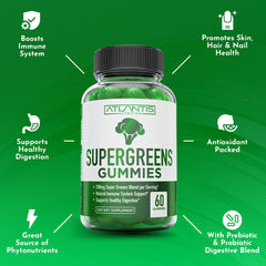 Atlantis Nutrition Supergreens Gummies packaging front with vibrant greens
