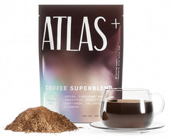Atlas+ Superblend bag with scoop ready for a quick morning ritual