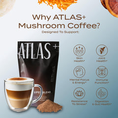 Powdered Atlas+ Superblend in cup awaiting mix for focused energy