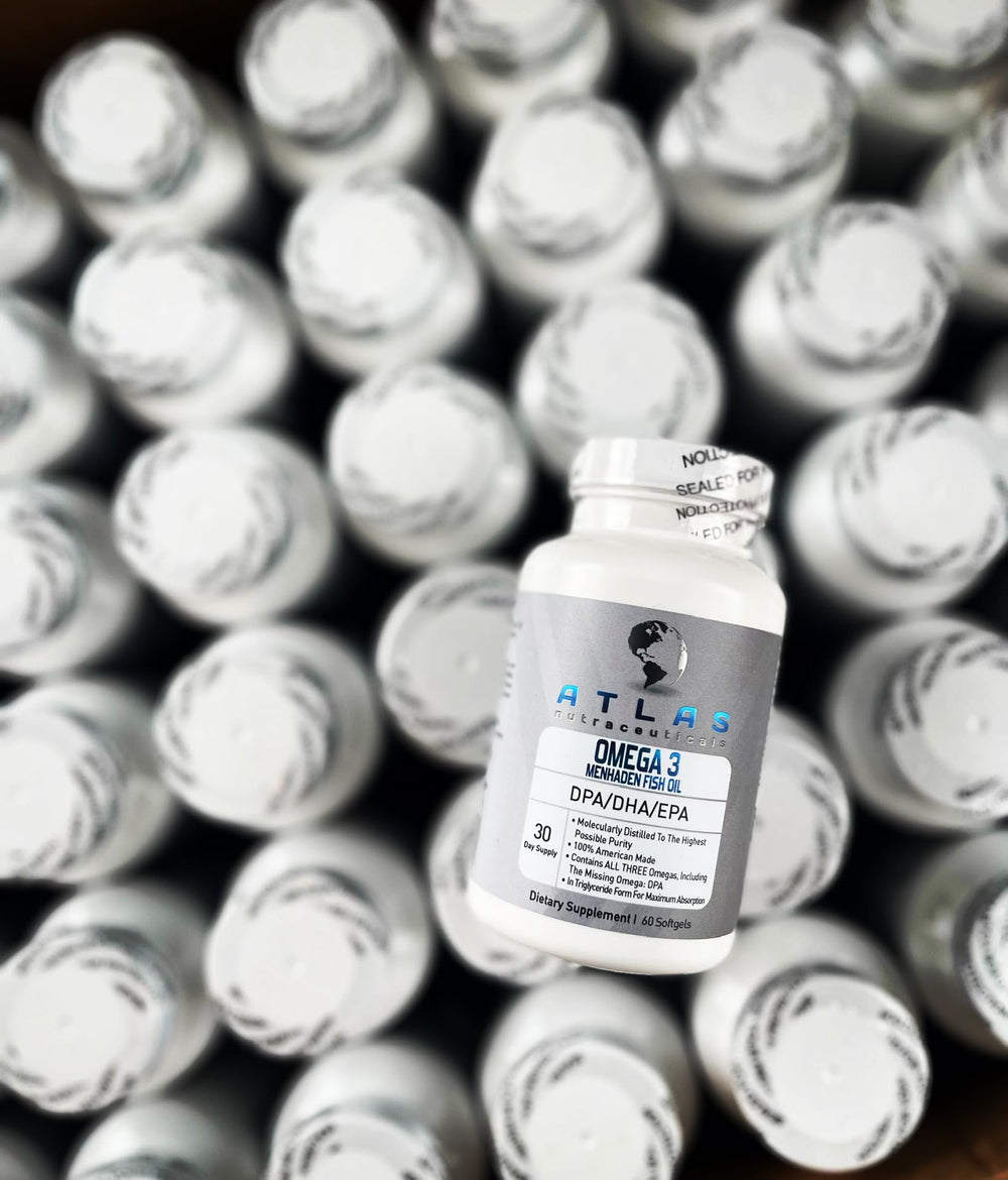 Atlas Nutraceuticals bottle with serving chart helps plan intake.