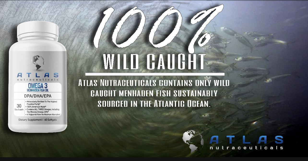 Atlas Nutraceuticals label close-up emphasizes 2400mg fish oil per serving.