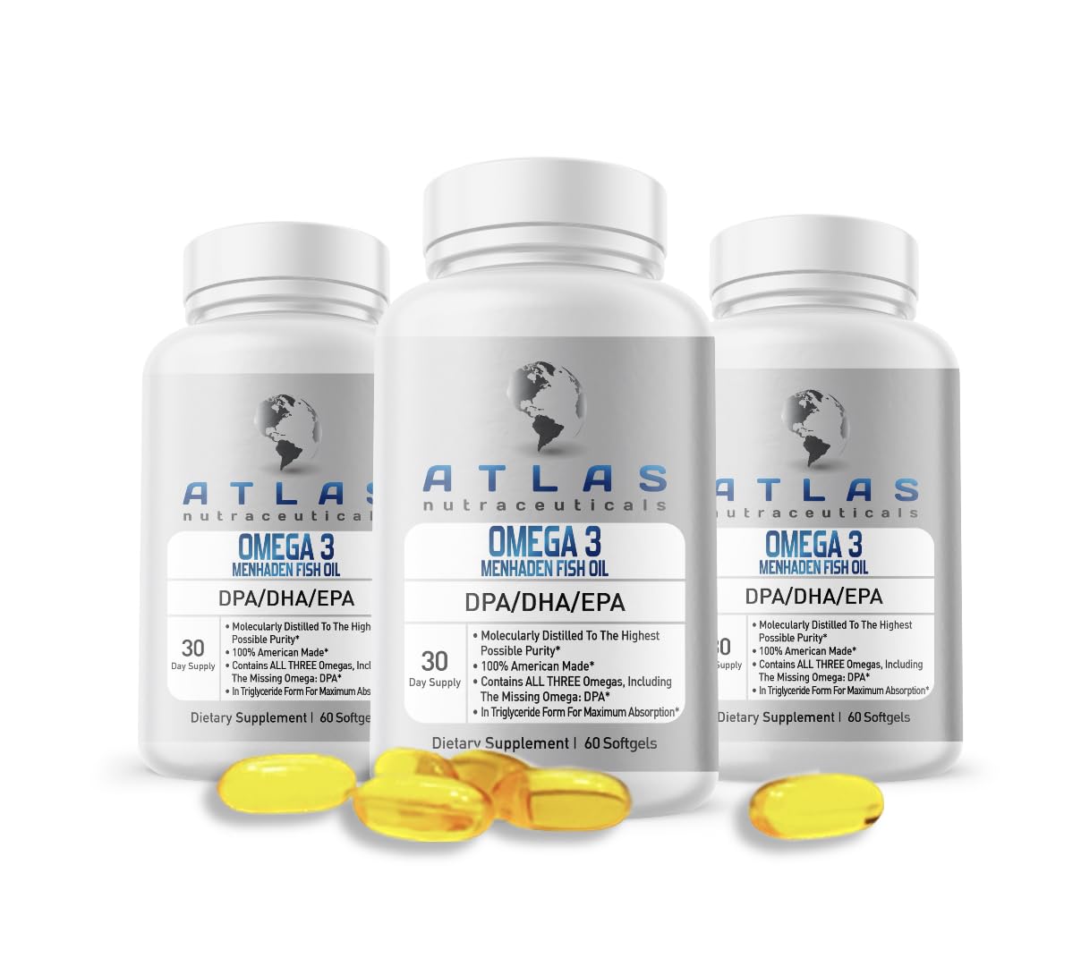 Atlas Nutraceuticals bottle with seal conveys product freshness.