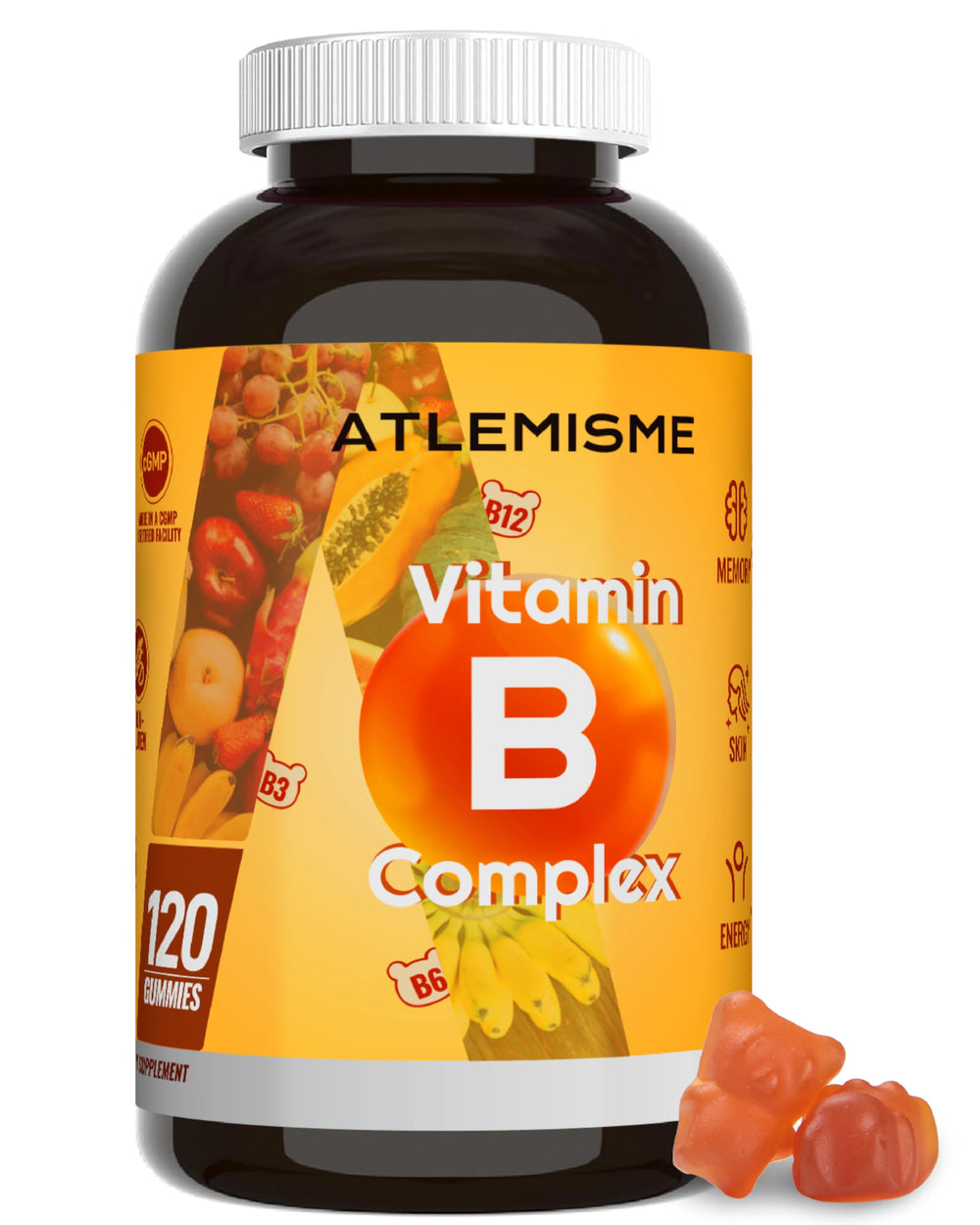 ATLEMISME Vitamin B Complex gummies bottle front for daily energy support.
