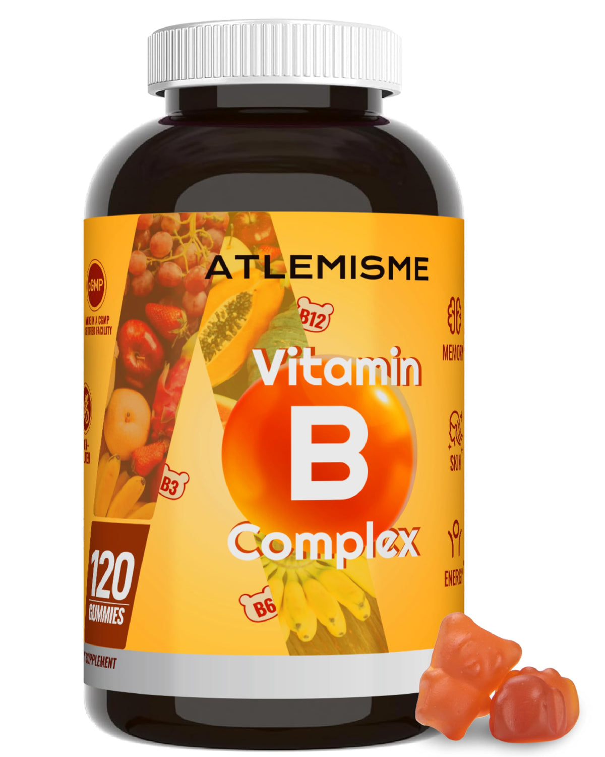 ATLEMISME Vitamin B Complex gummies bottle front for daily energy support.