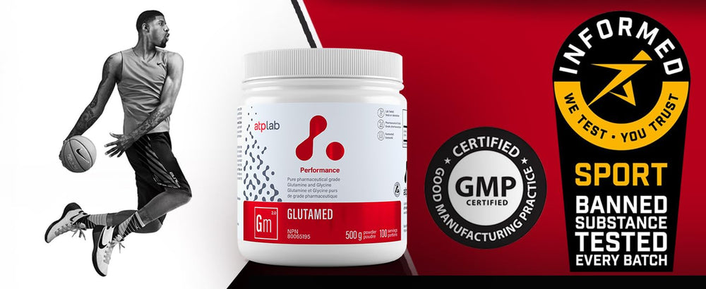 ATP LAB Glutamed information page showing directions for best mixability.
