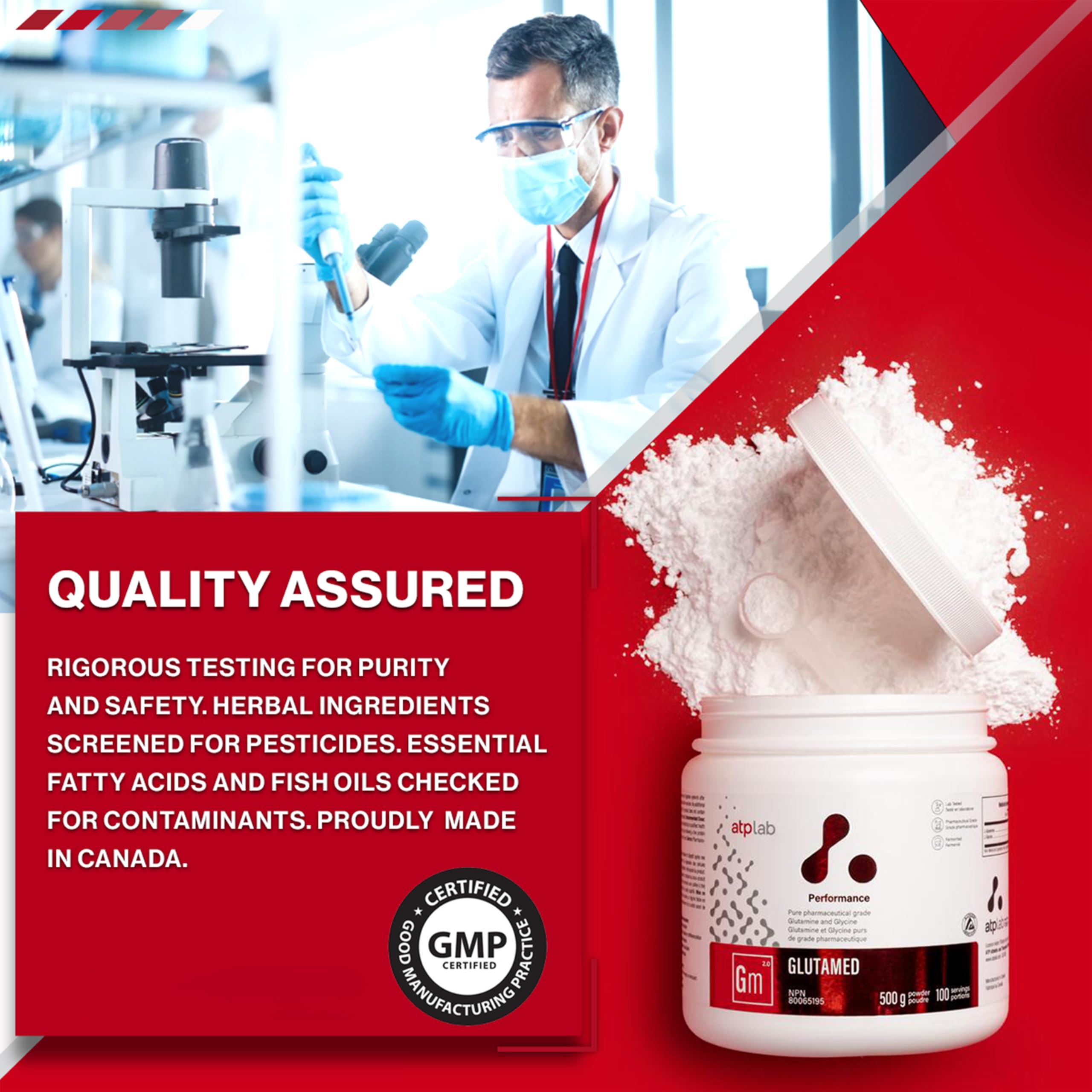 ATP LAB Glutamed shaker-ready mix with glass for convenient daily use.