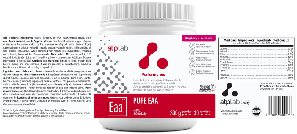 ATP LAB Pure EAA Powder packaging front emphasizes mixability.