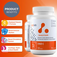 ATP LAB Syner-C label panel emphasizing vegan formula and bottle count