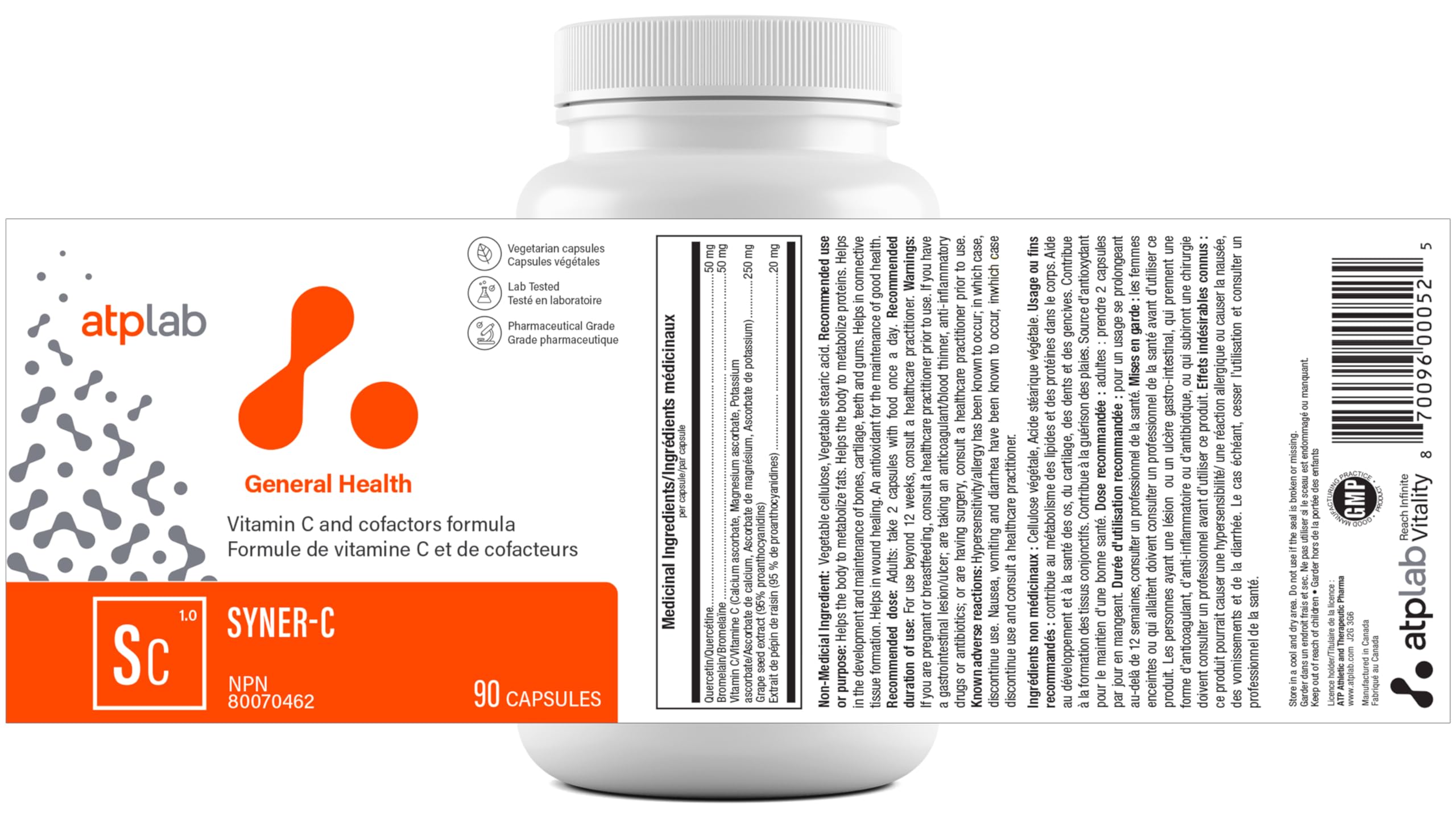 ATP LAB Syner-C packaging detail illustrating freshness and dosage