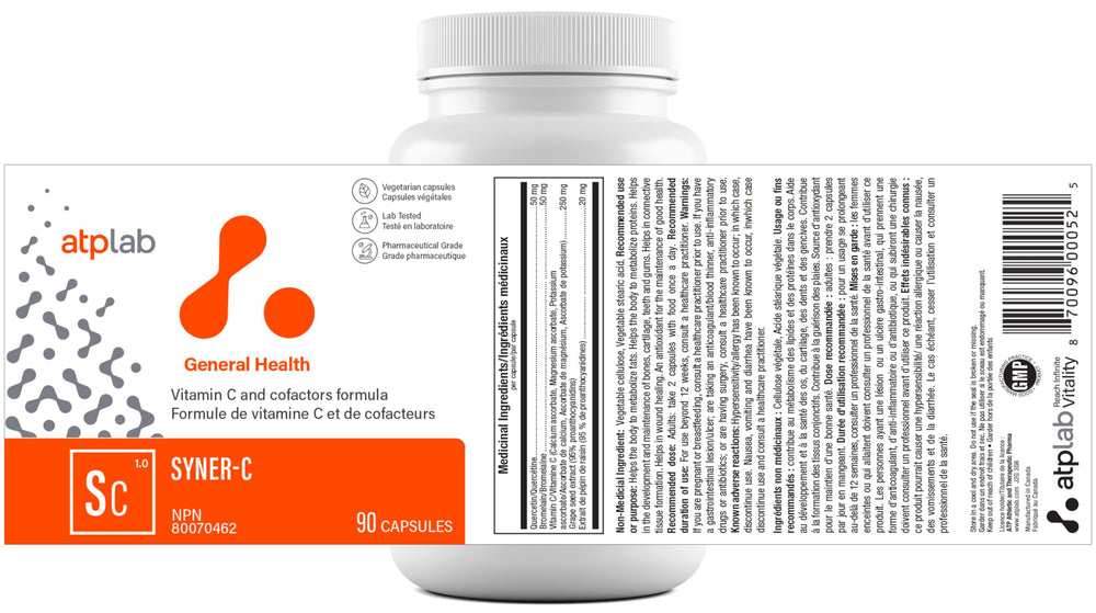 ATP LAB Syner-C packaging detail illustrating freshness and dosage