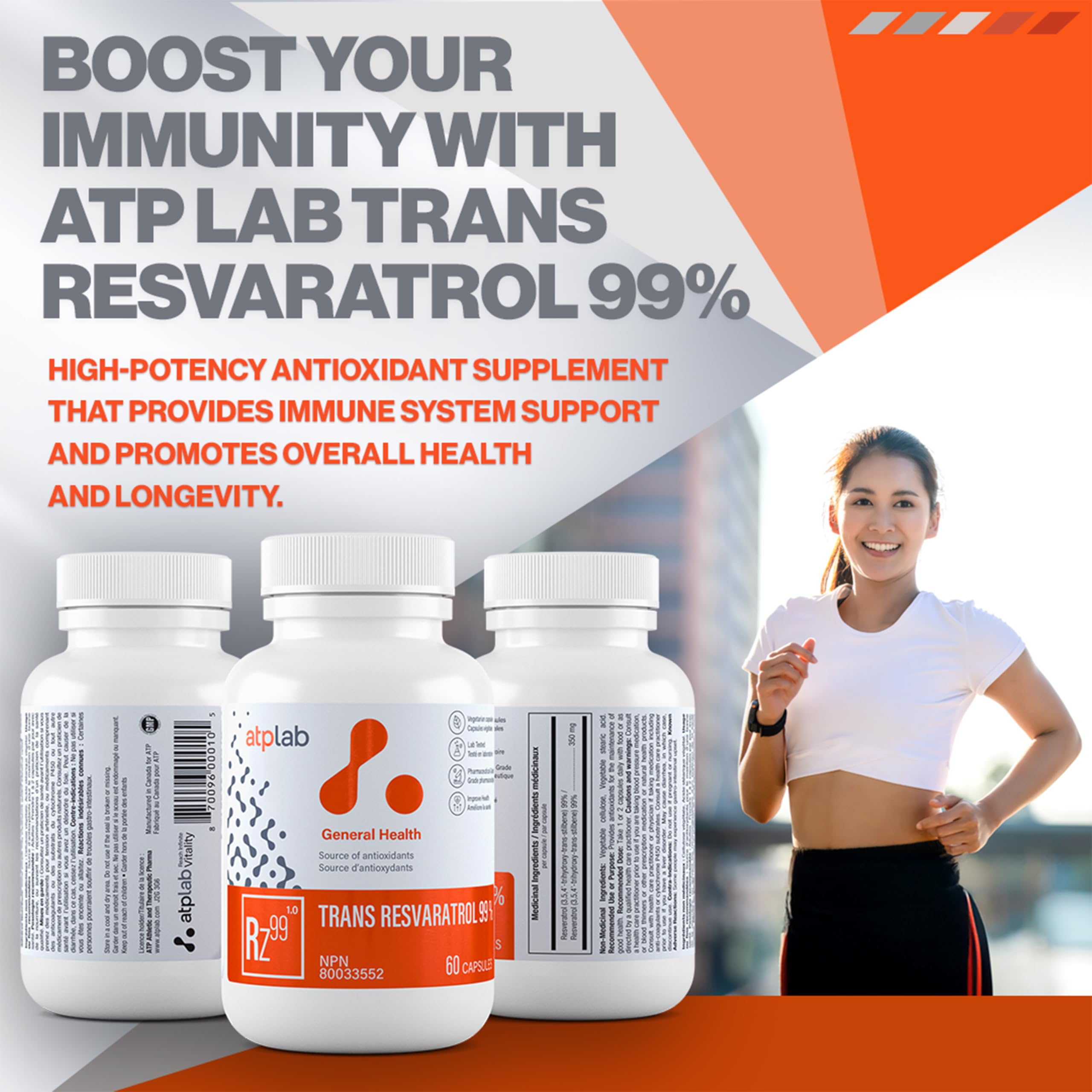 ATP LAB Trans Resveratrol packaging box highlights 60-day supply