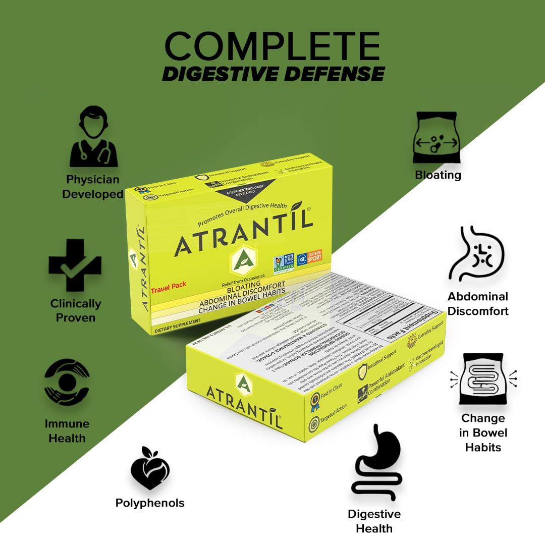 Atrantil Travel Pack sachets inside box ready for travel and quick relief.