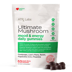 ATRx Labs Ultimate Mushroom Daily Gummies bottle front showing apple-berry flavor for daily wellness