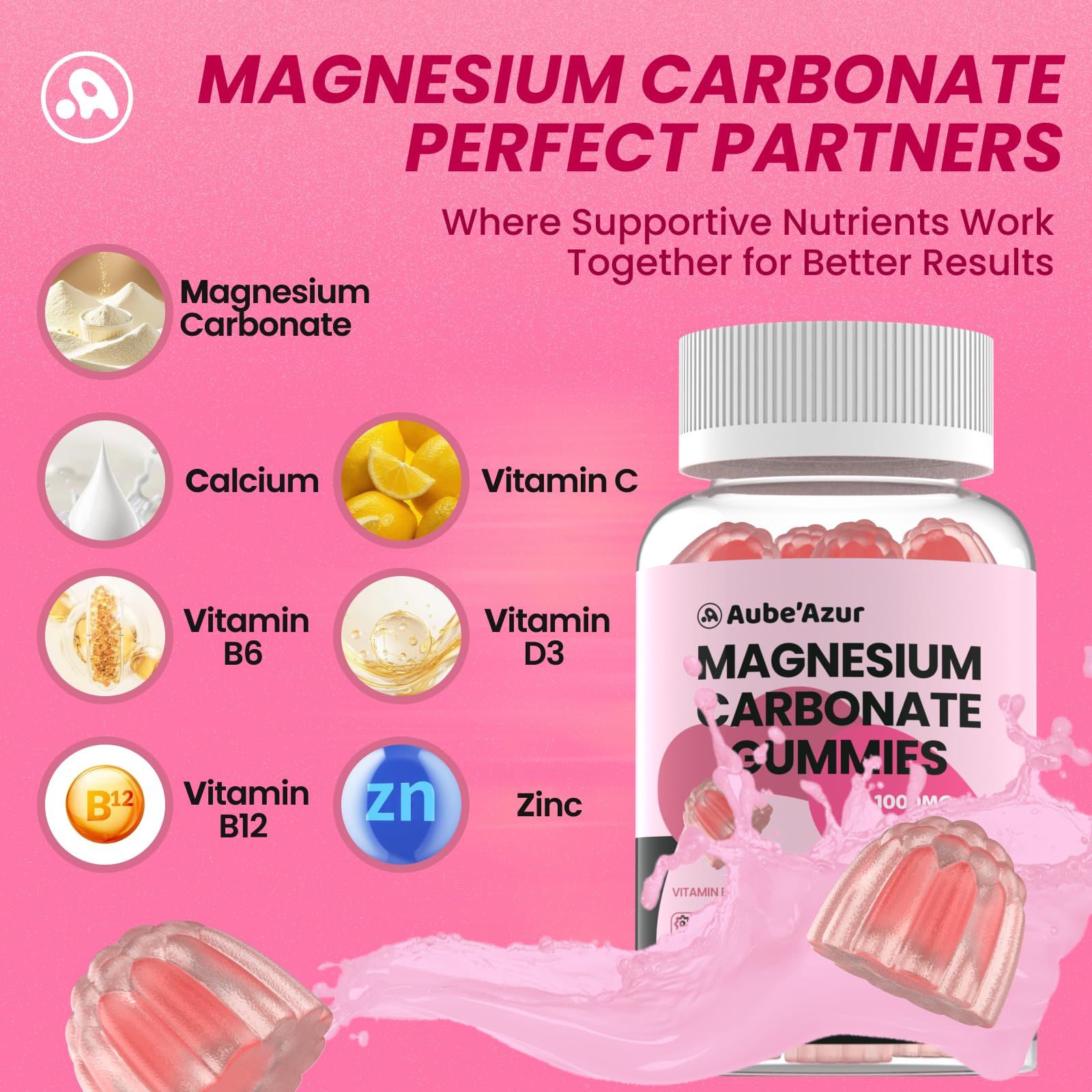 Digestive support with magnesium and calcium in Aube'Azur gummies.