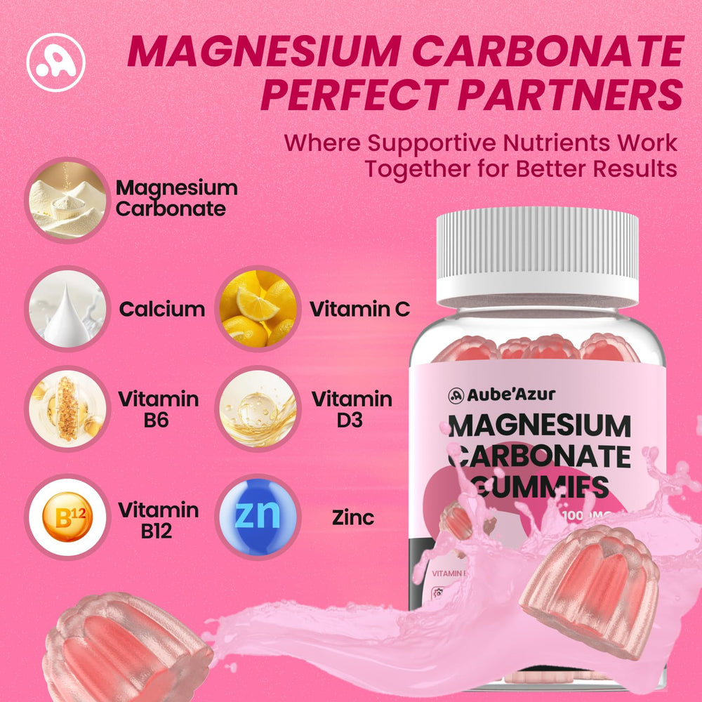 Digestive support with magnesium and calcium in Aube'Azur gummies.