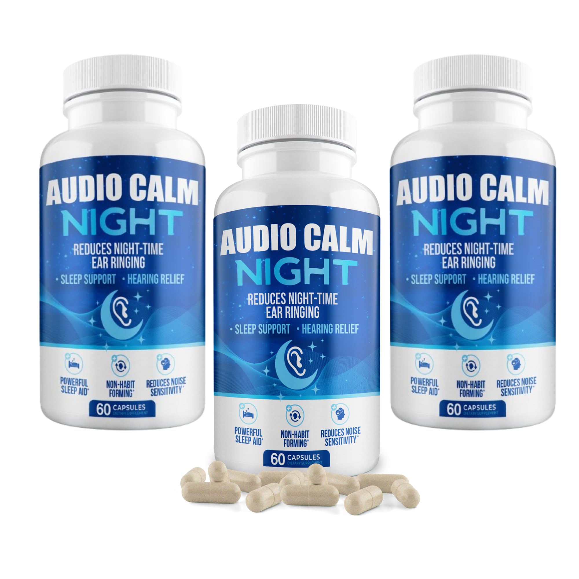 Audio Calm Night bottle front view showing non-habit forming sleep support
