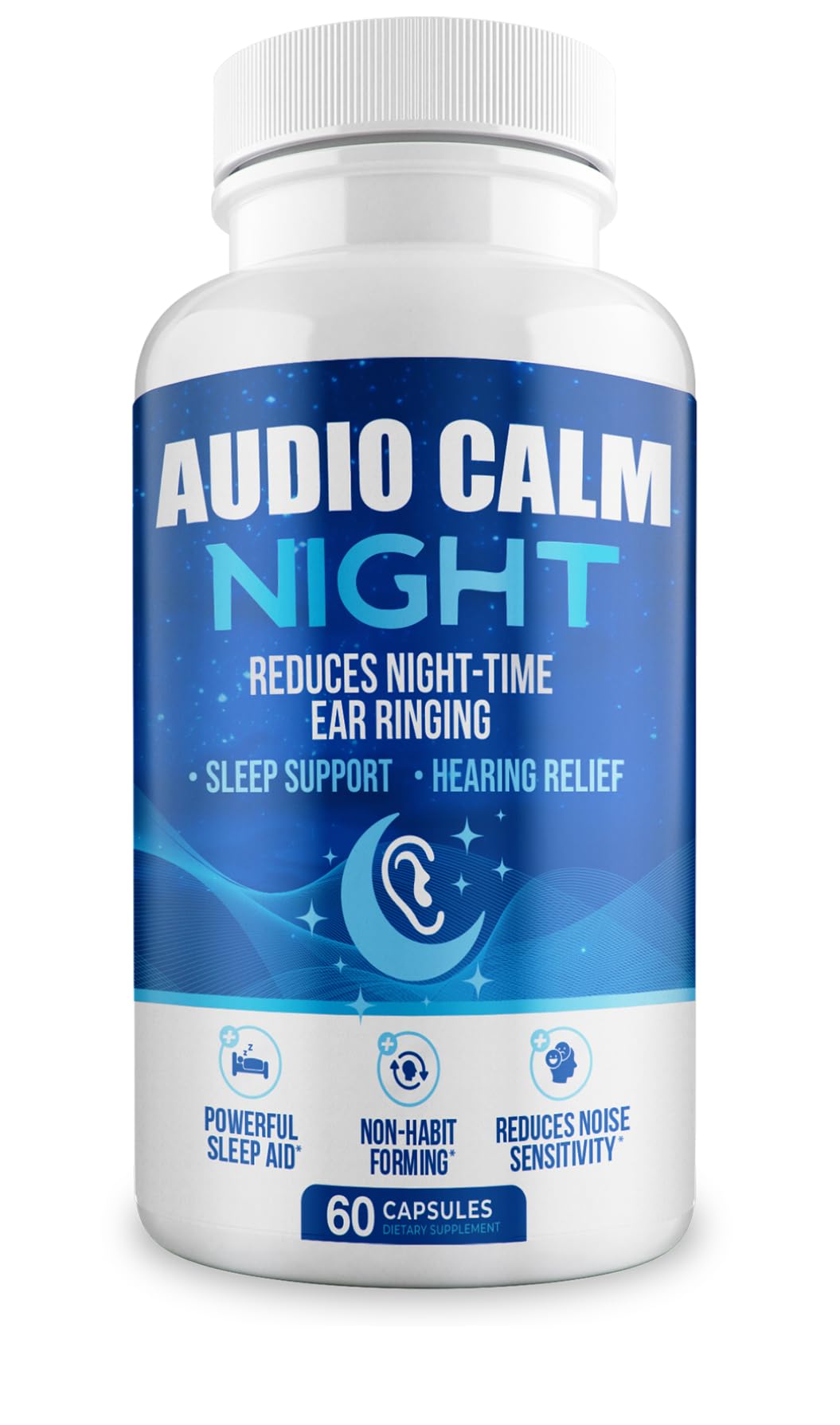 Audio Calm Night label close-up emphasizing organic ingredients for night use